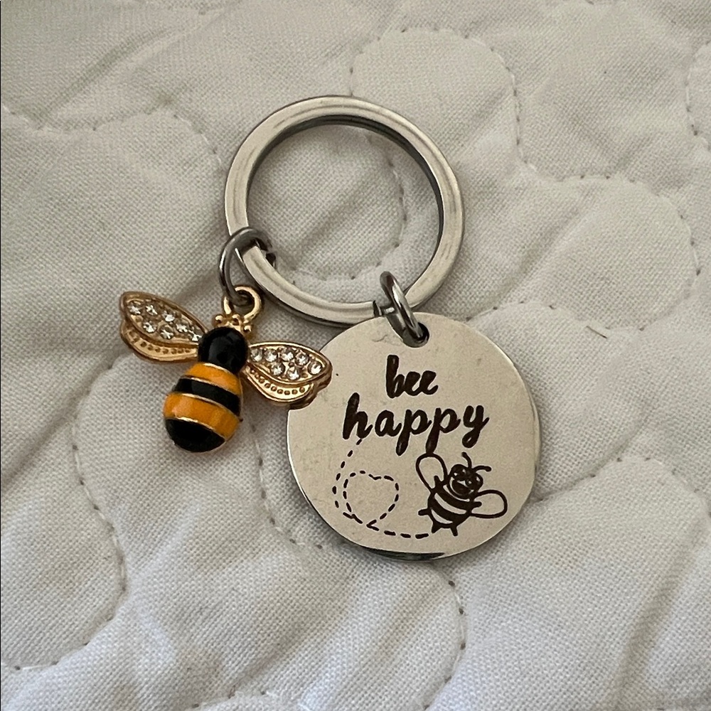 Bee Happy Bee Keychain Charm - Yellow & Black Bee Pendant